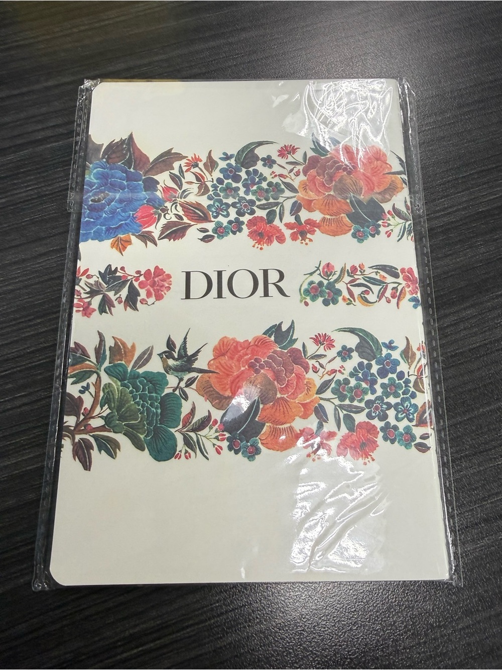 Dior Cream Card Holder with Multicolor Floral Motif